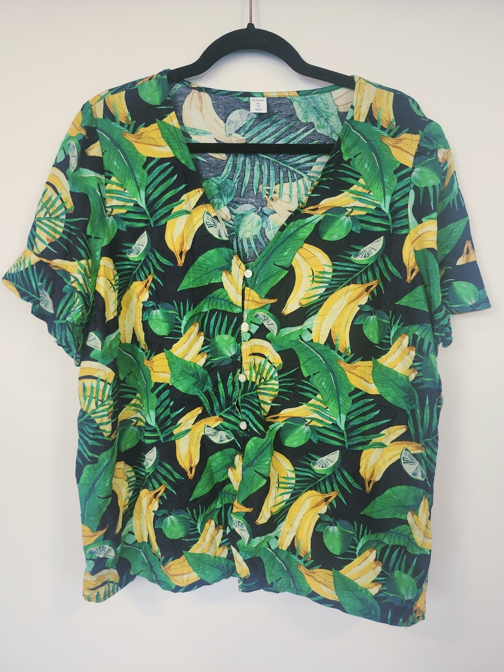 OLD NAVY Tropical Banana & Lime Print Short-Sleeve Shirt - Green & Yellow XL